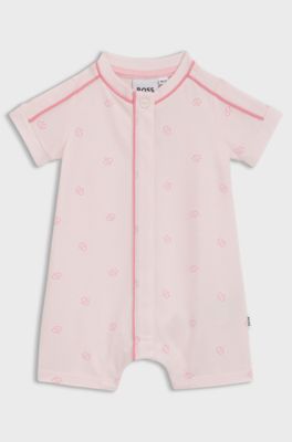 Baby playsuit in stretch cotton with Double B monograms, light pink