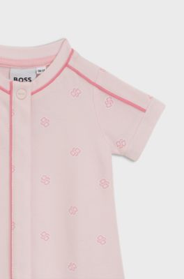 Baby playsuit in stretch cotton with Double B monograms, light pink