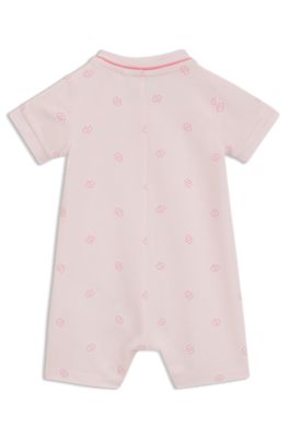 Baby playsuit in stretch cotton with Double B monograms, Light Pink