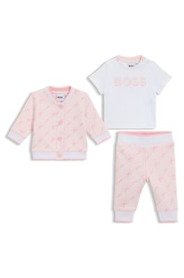 Gift-boxed three-piece cotton tracksuit for babies, Light Pink