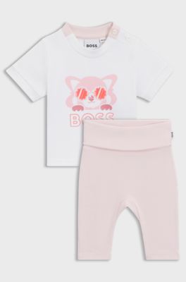 Baby T-shirt and leggings in stretch cotton, White