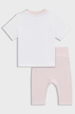 Baby T-shirt and leggings in stretch cotton, White