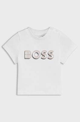 Baby T-shirt in stretch cotton with logo artwork, White