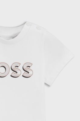 Baby T-shirt in stretch cotton with logo artwork, White