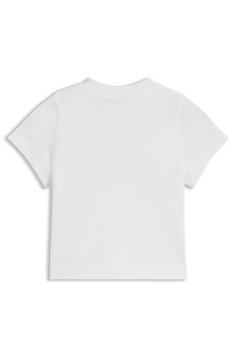 T-shirt per neonati in cotone elasticizzato con grafica con logo, Bianco