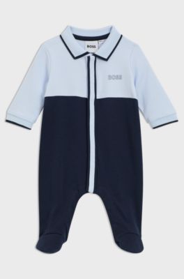 Baby all-in-one in cotton with polo collar, Dark Blue