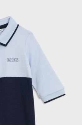 Baby all-in-one in cotton with polo collar, Dark Blue
