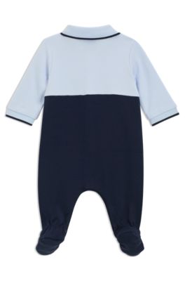 Baby all-in-one in cotton with polo collar, Dark Blue