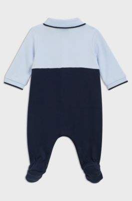 Baby all-in-one in cotton with polo collar, Dark Blue