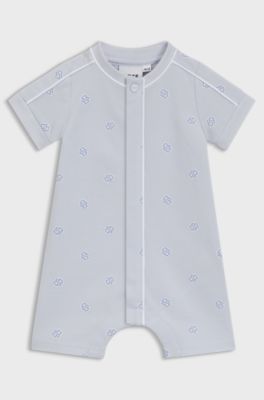 Babyspeelpakje van stretchkatoen met Double B-monogrammen, Lichtblauw
