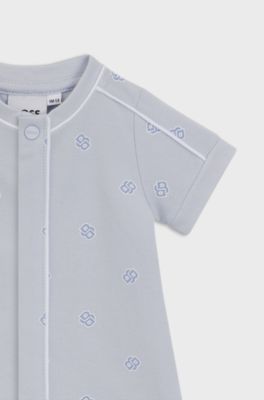 Babyspeelpakje van stretchkatoen met Double B-monogrammen, Lichtblauw