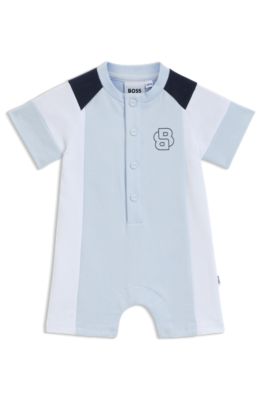 Baby-Strampler aus French Terry im Colour-Block-Design, Hellblau