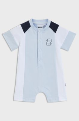 Baby playsuit in colour-blocked French terry, Light Blue