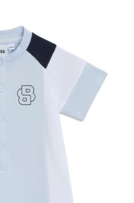 Baby-Strampler aus French Terry im Colour-Block-Design, Hellblau
