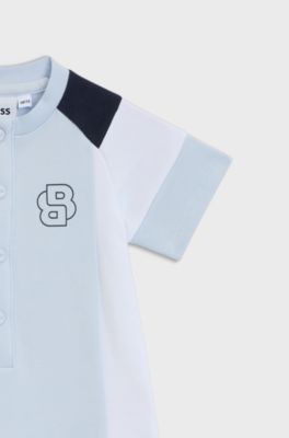 Baby playsuit in colour-blocked French terry, Light Blue