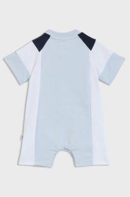 Baby playsuit in colour-blocked French terry, Light Blue