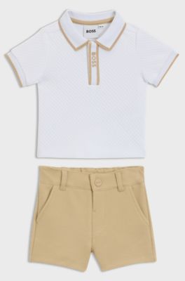 Gift-boxed shorts and polo shirt for babies, White
