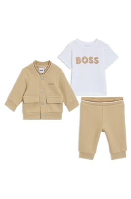 Gift-boxed three-piece tracksuit for babies, Beige