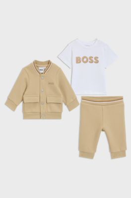 Gift-boxed three-piece tracksuit for babies, Beige
