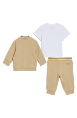 Gift-boxed three-piece tracksuit for babies, Beige