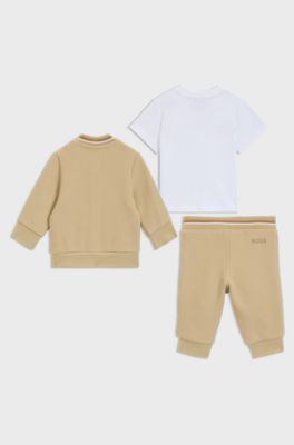 Gift-boxed three-piece tracksuit for babies, Beige