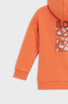 Kids' loose-fit cotton-blend hoodie with rear artwork, Orange
