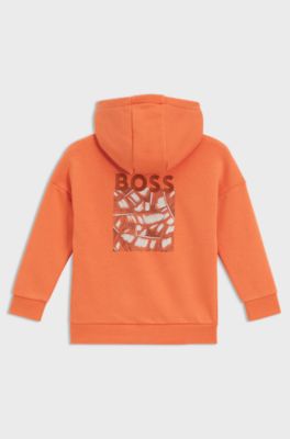 Kids' loose-fit cotton-blend hoodie with rear artwork, Orange