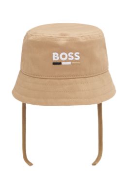 Baby bucket hat in cotton with embroidered logo, Brown