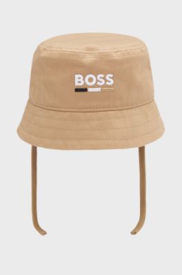 Baby bucket hat in cotton with embroidered logo, Brown