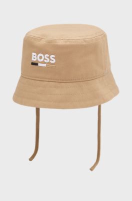 Baby bucket hat in cotton with embroidered logo, Brown