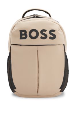 Kids' backpack in ripstop fabric with silicone logo, Beige