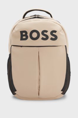 Kids' backpack in ripstop fabric with silicone logo, Beige