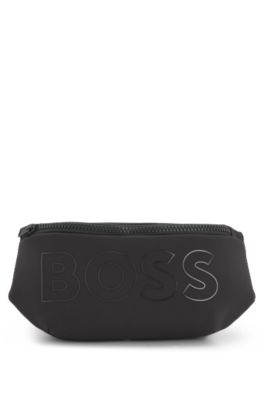 Kids' belt bag in ripstop fabric with silicone logo, Black