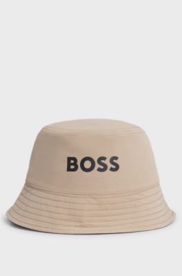 Kids' reversible bucket hat in ripstop fabric and cotton, Beige