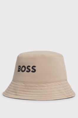 Kids' reversible bucket hat in ripstop fabric and cotton, Beige