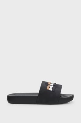 Kids' slides with signature-stripe logo, Black