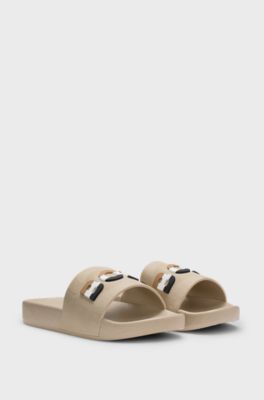 Kids' slides with signature-stripe logo, Beige