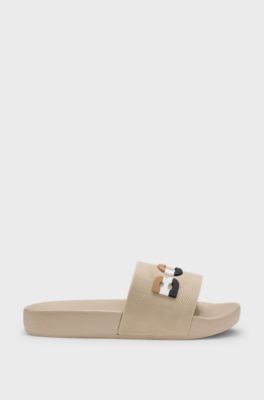 Kids' slides with signature-stripe logo, Beige