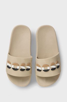 Kids' slides with signature-stripe logo, Beige