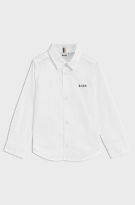 Kids' shirt in Oxford cotton with embroidered logo, White