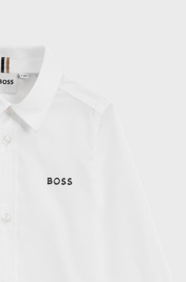 Kids' shirt in Oxford cotton with embroidered logo, White
