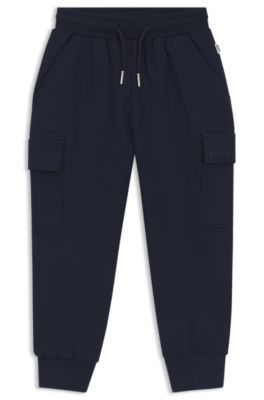 Kids' tracksuit bottoms with embroidered logo, Dark Blue
