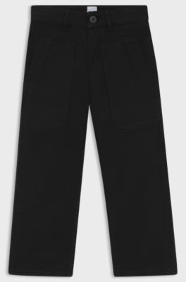 Kids' trousers in cotton twill with patch pockets, Black
