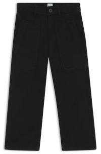 Kids' trousers in cotton twill with patch pockets, Black