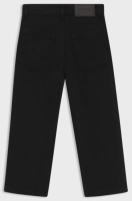 Pantaloni per bambini in twill di cotone con tasche applicate, Nero