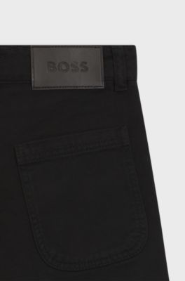 Pantaloni per bambini in twill di cotone con tasche applicate, Nero