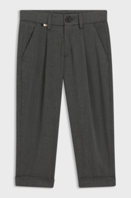 Kids' suit trousers in stretch herringbone fabric, Black