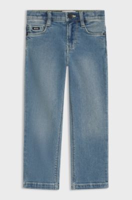 Jeans da bambini regular fit in denim di cotone elasticizzato blu, A disegni