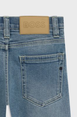 Jeans da bambini regular fit in denim di cotone elasticizzato blu, A disegni