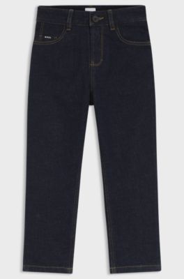 Kids' loose-fit jeans in dark-blue stretch denim, Patterned